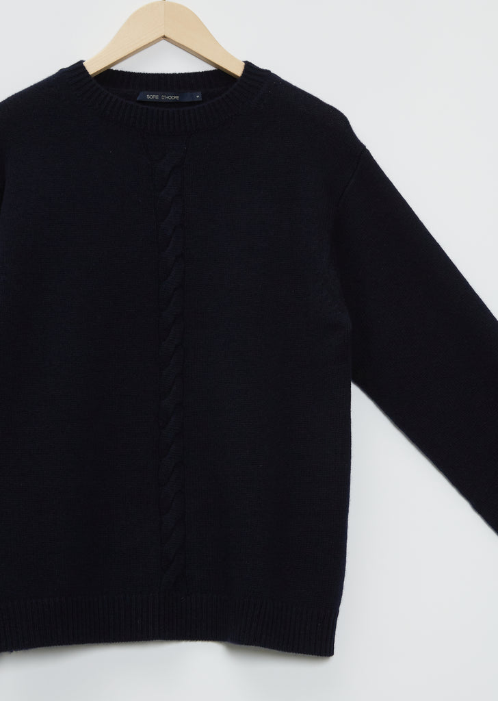 Mood Front Cable Cashmere Sweater — Dark Navy