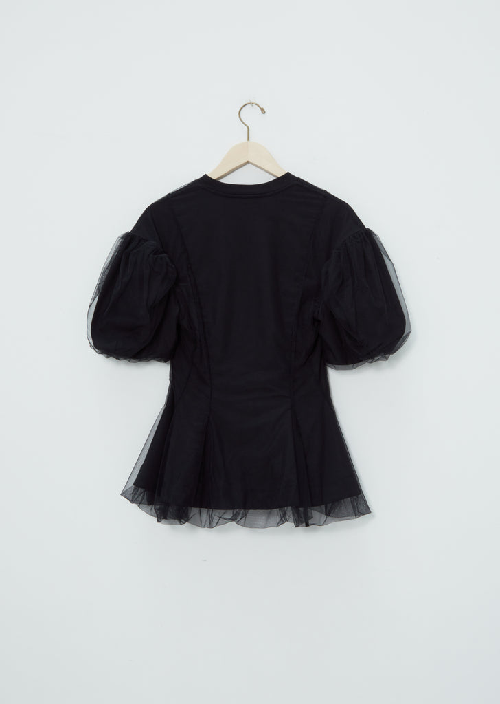 Tulle Overlay Sculpted Top — Black