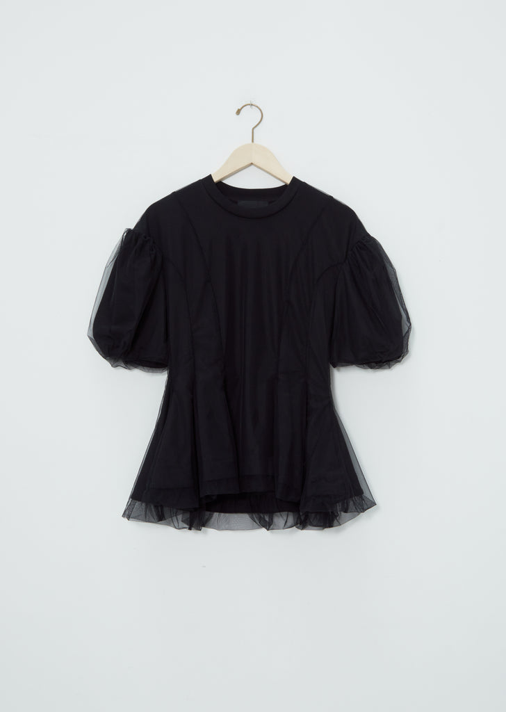Tulle Overlay Sculpted Top — Black