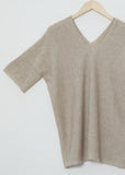 Short Sleeve V Neck Sweater — Natural