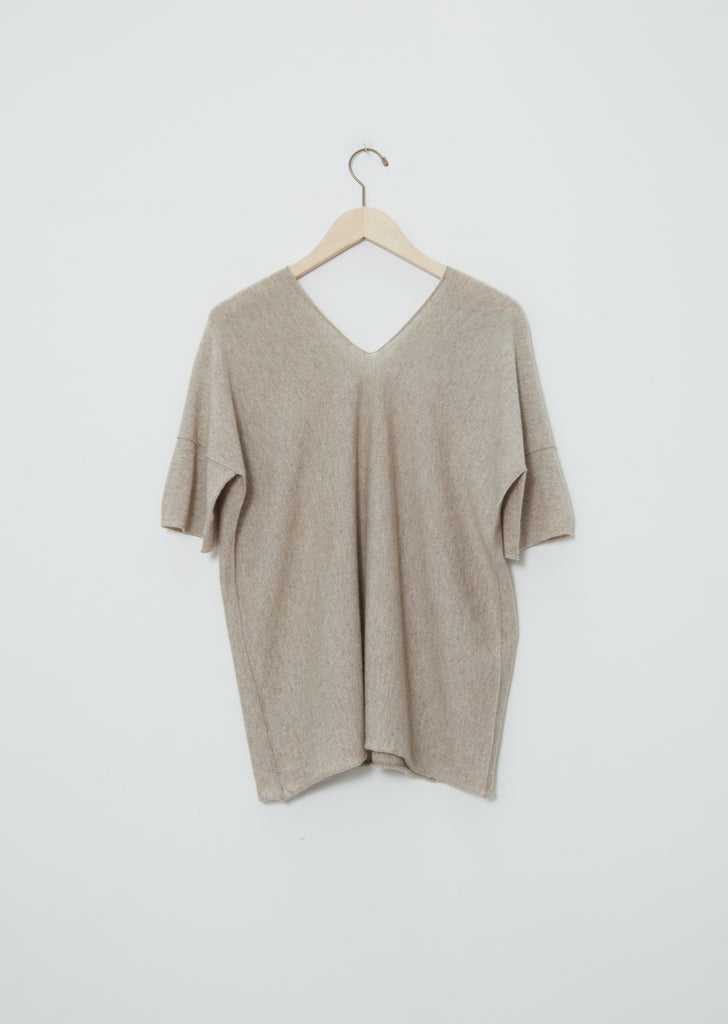 Short Sleeve V Neck Sweater — Natural