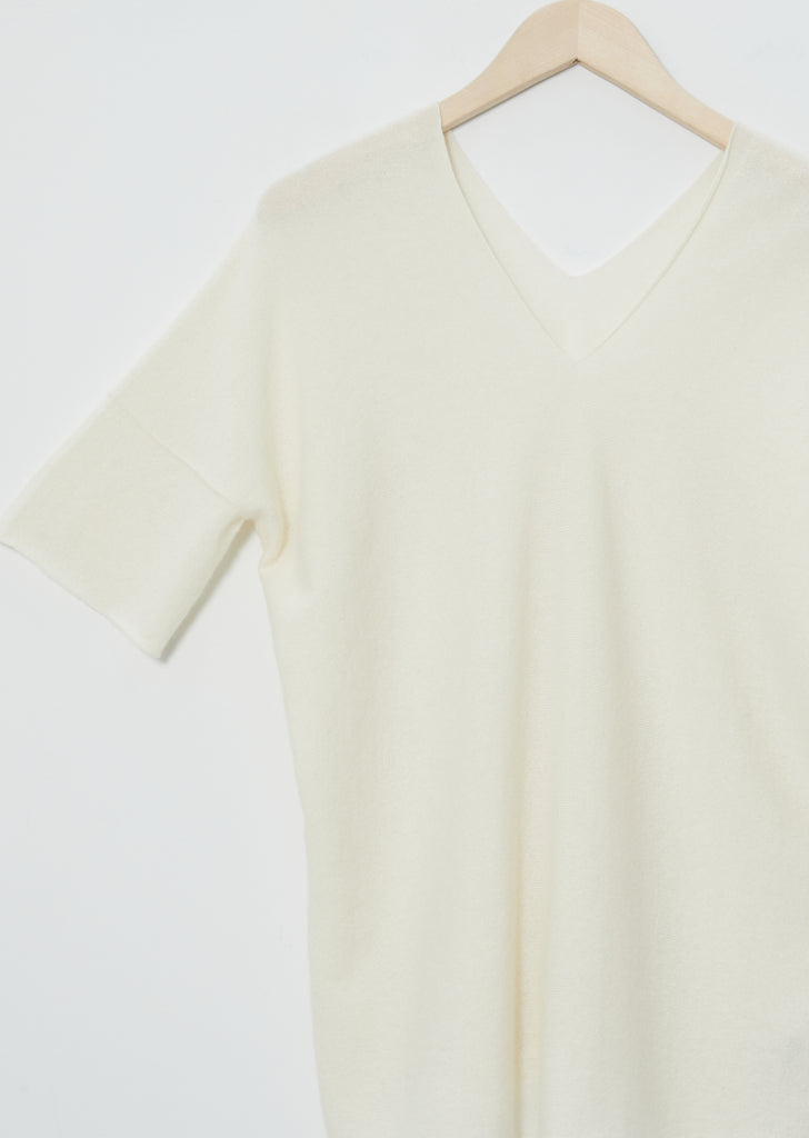 Short Sleeve V Neck Sweater — Off White