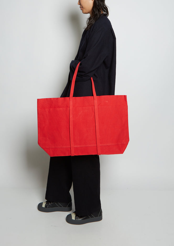 Washed Canvas 6 Pocket Tote L — Red