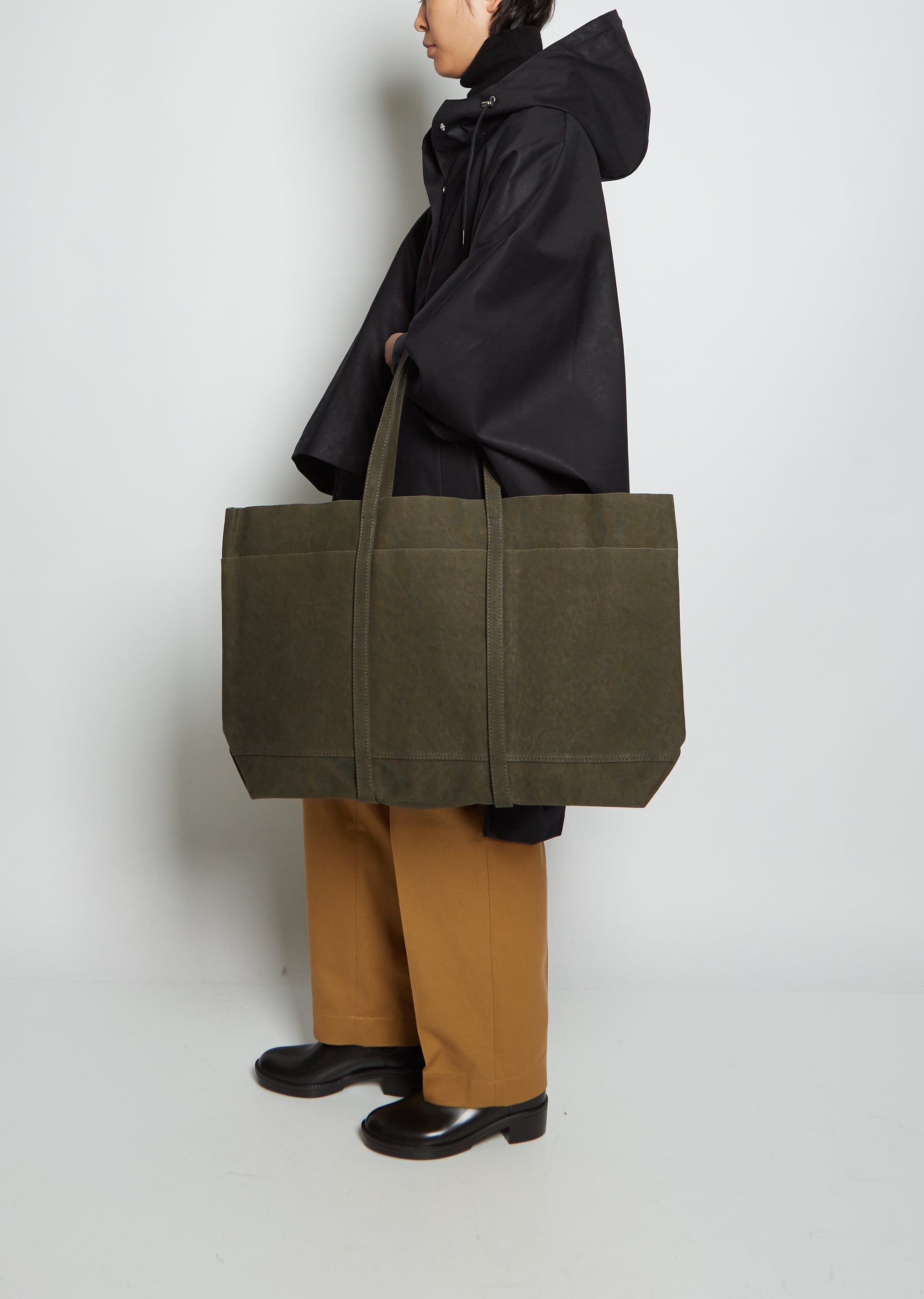 Washed Canvas 6 Pocket Tote L — Olive – La Garçonne