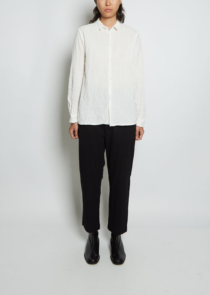 Mandarin Collar Cotton Blouse — White