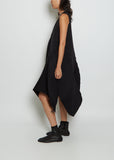 Leaf Pleats Polyester Dress — Black