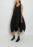 Leaf Pleats Polyester Dress — Black