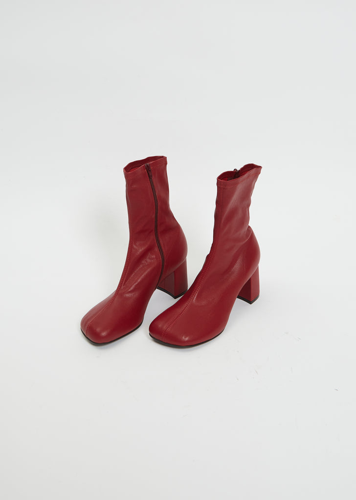 Sock Heeled Boot — Dark Red