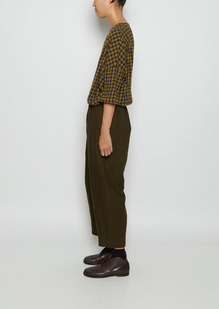 Linen & Wool Tapered Trousers — Military Green
