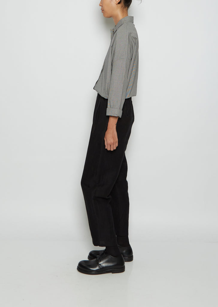 Tapered Linen & Wool Trousers — Black