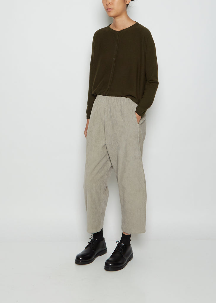 Cotton Corduroy Wide Tapered Trousers — Ecru