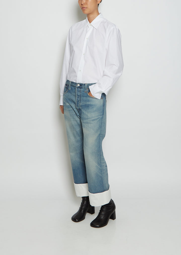 Contrast Cuff Low-Waisted Cotton Jeans