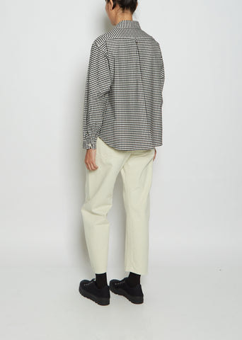 Round Collar Pull Over Cotton Twill Shirt — Black x Ecru Gingham