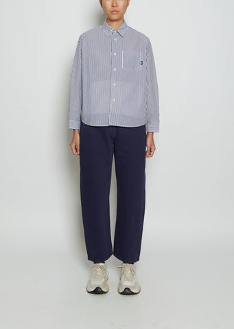 Cotton Work Shirt — White x Navy Stripe