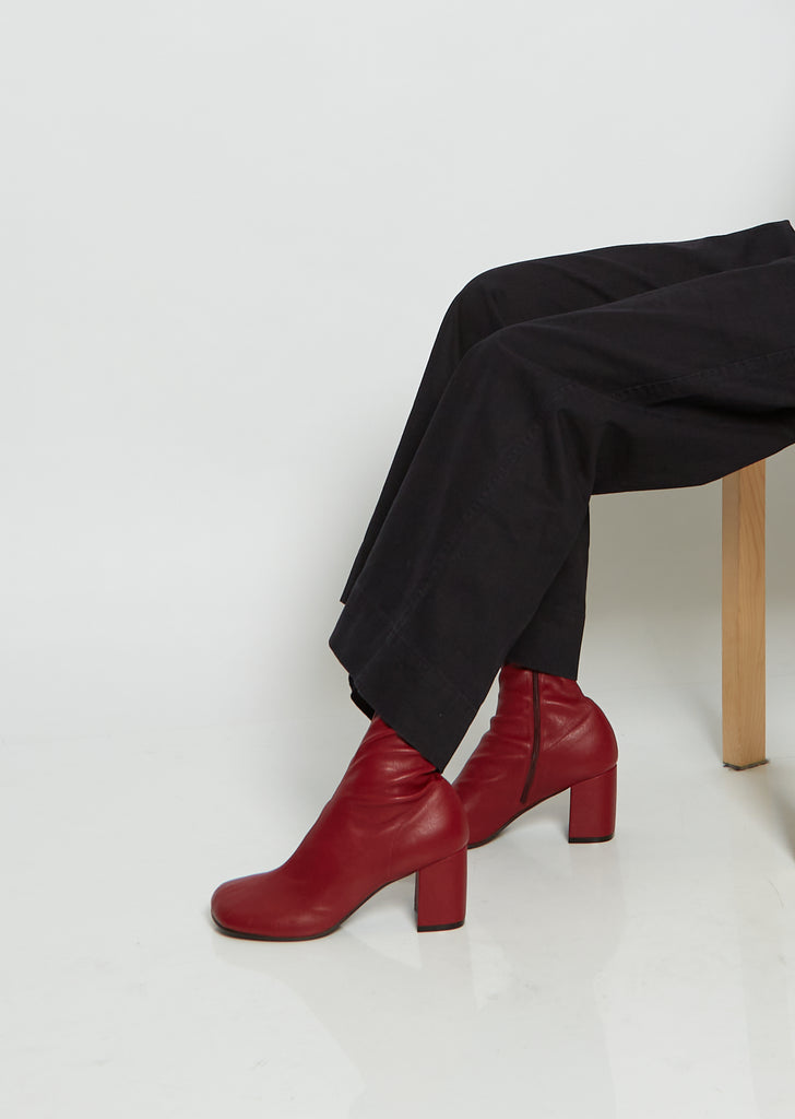 Sock Heeled Boot — Dark Red