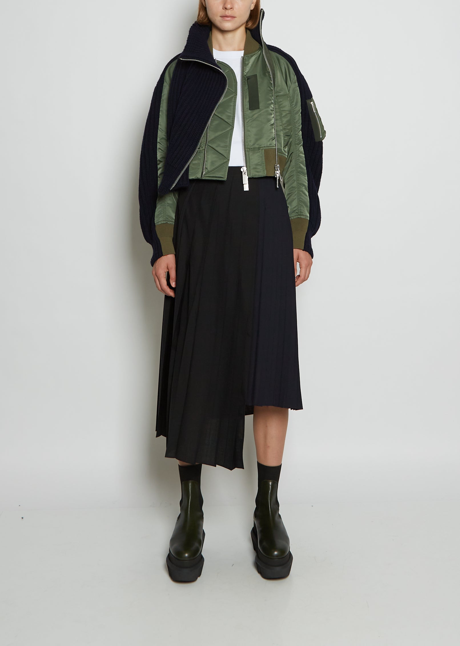 sacai 22ss Nylon Twill Mix Knit Blouson-