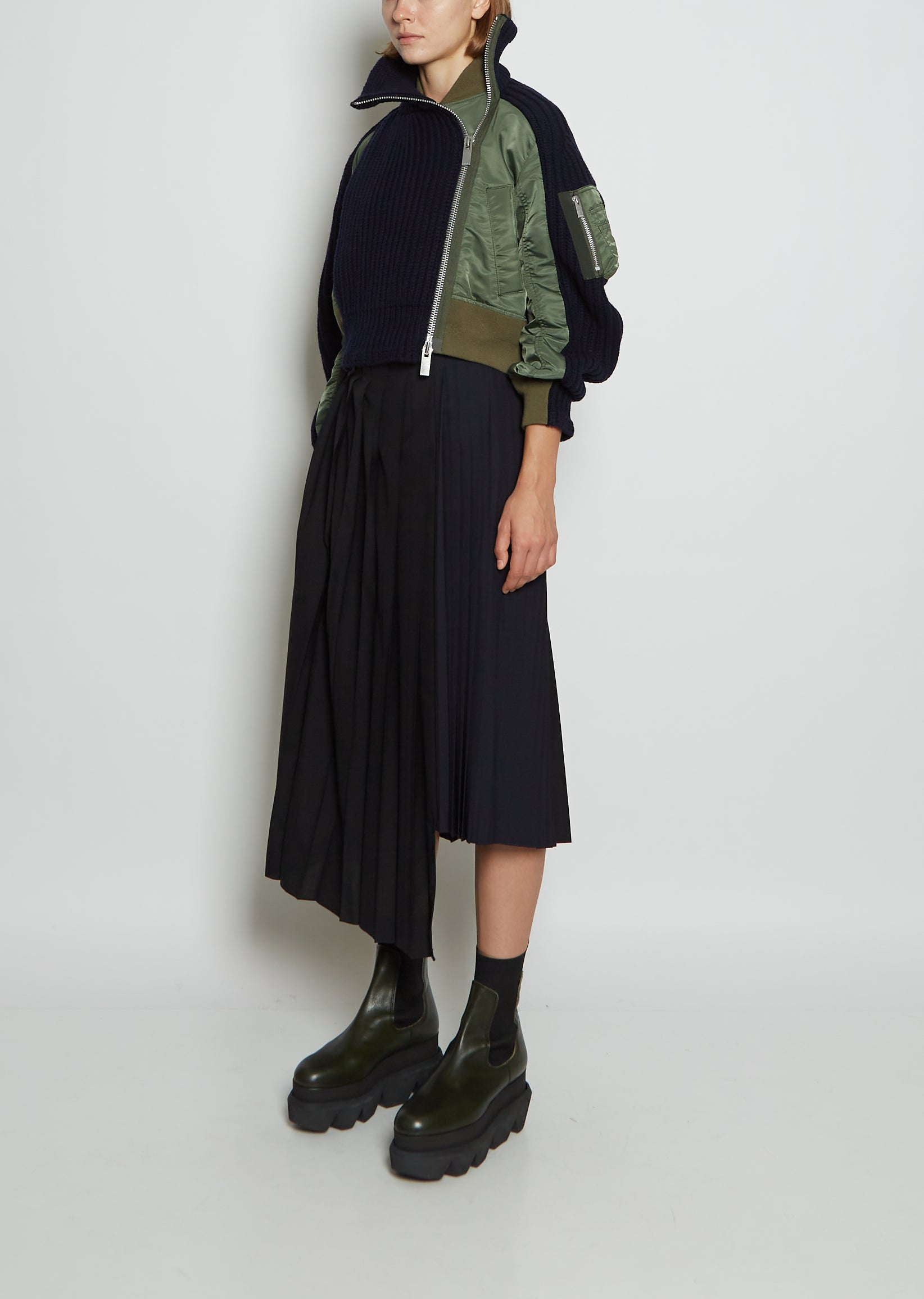 写真6枚目からが実物ですsacai Nylon Twill Mix Wool Knit Blouson ...