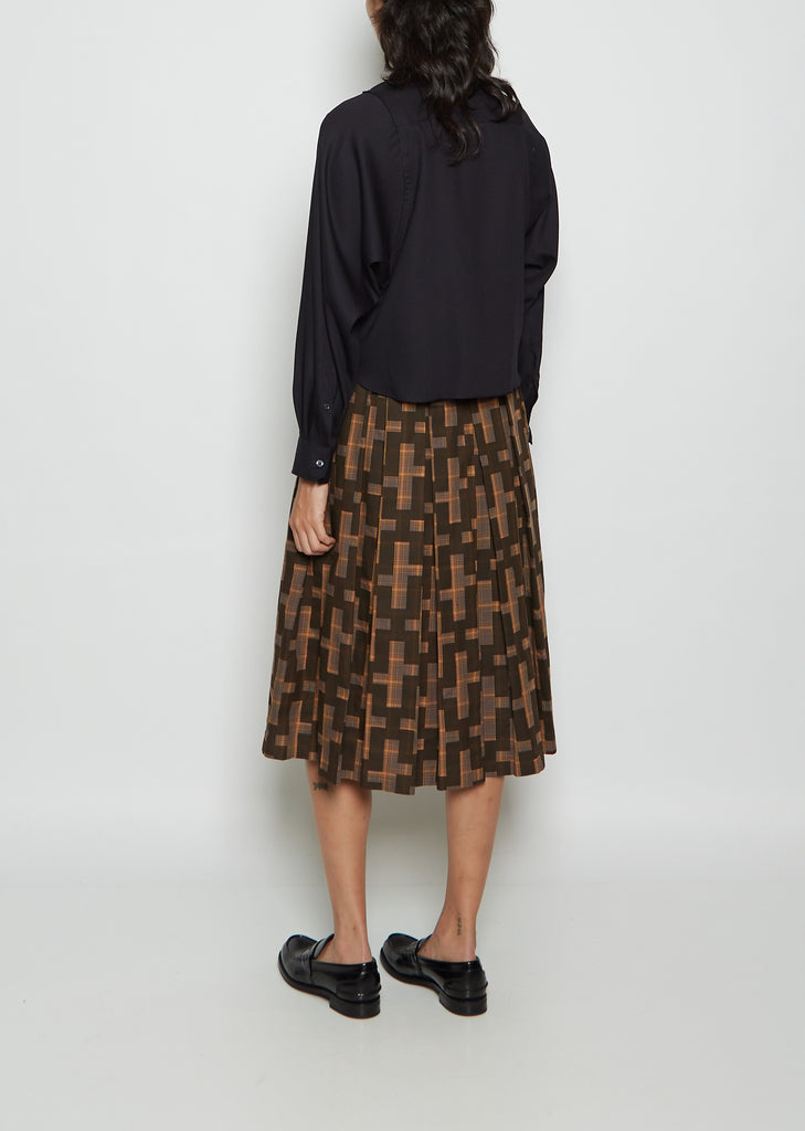 Nagashi Juji Pattern Pleated Cotton Skirt