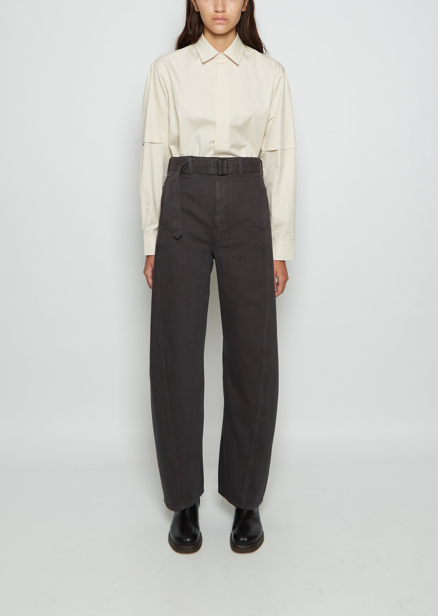 Lemaire: Black Twisted Belted Pants, Men's Designer Clothes