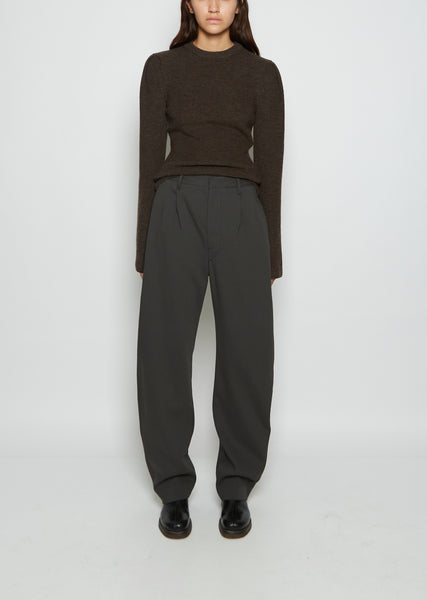 Curved Cotton Suit Pants — Ash Black – La Garçonne