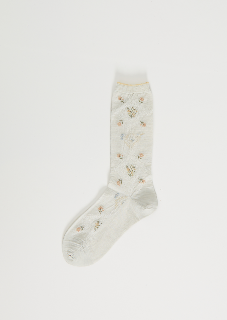 Diamond Flower Socks — White