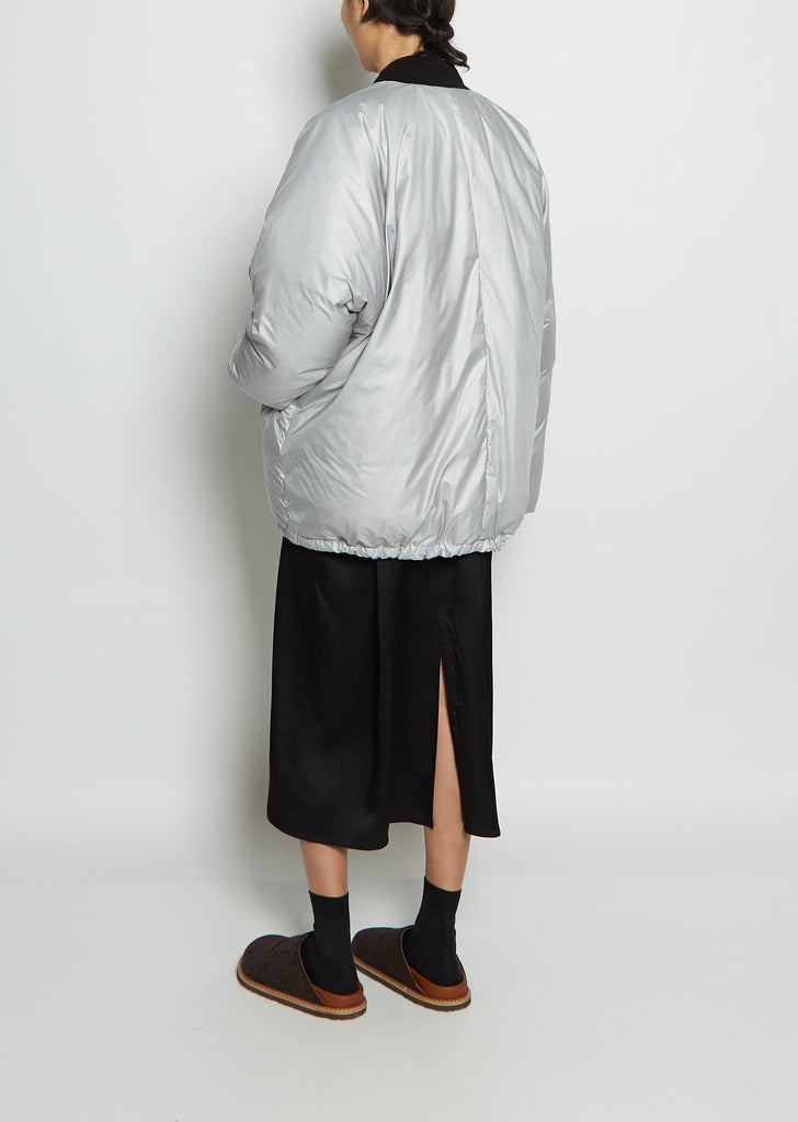 Short Odessa Quilted Down Bomber — Silver