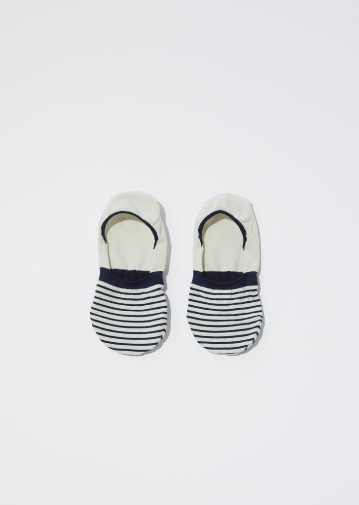 Stripes No-Show Socks — Navy x Ivory