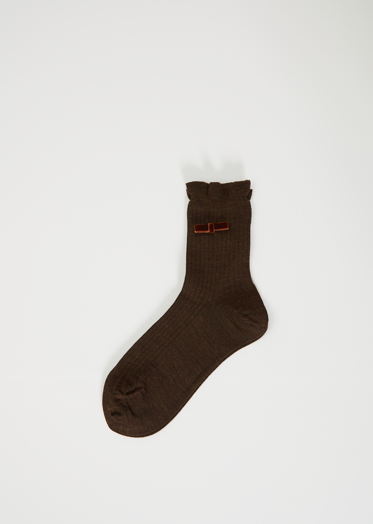 Ribbon Knit Socks — Dark Brown
