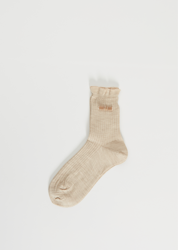 Ribbon Knit Socks — Beige