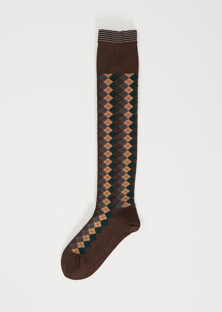 Argyles Knit Socks — Dark Brown
