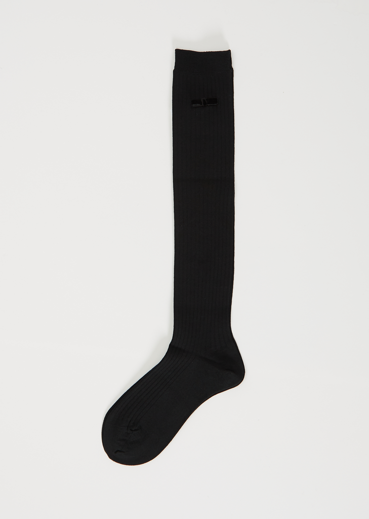 Long Ribbon Knit Socks — Black