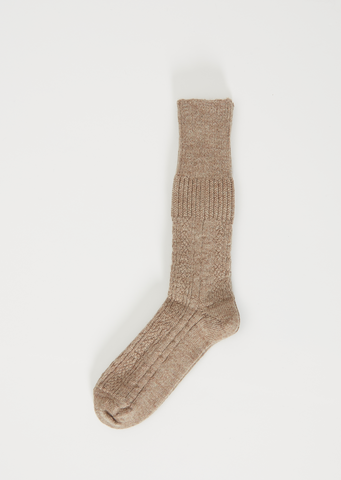 Wool Alapaca Cable Socks — Mocha