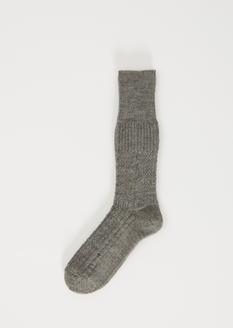 Wool Alpaca Cable Socks — Mix Grey