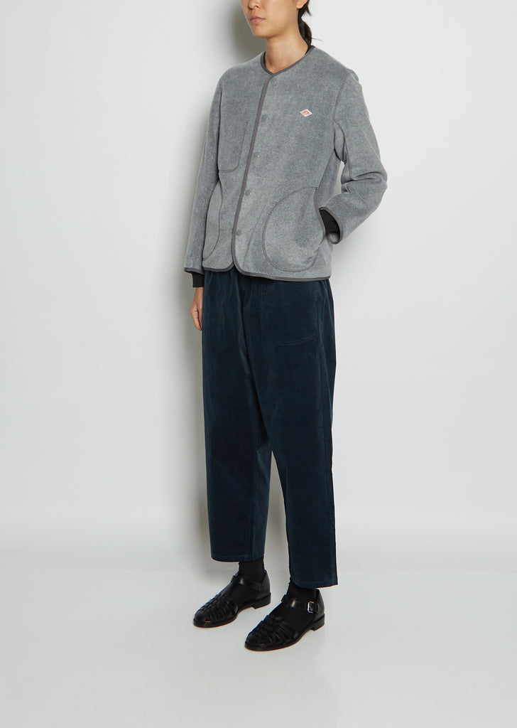 Fleece Collarless Jacket — Grey
