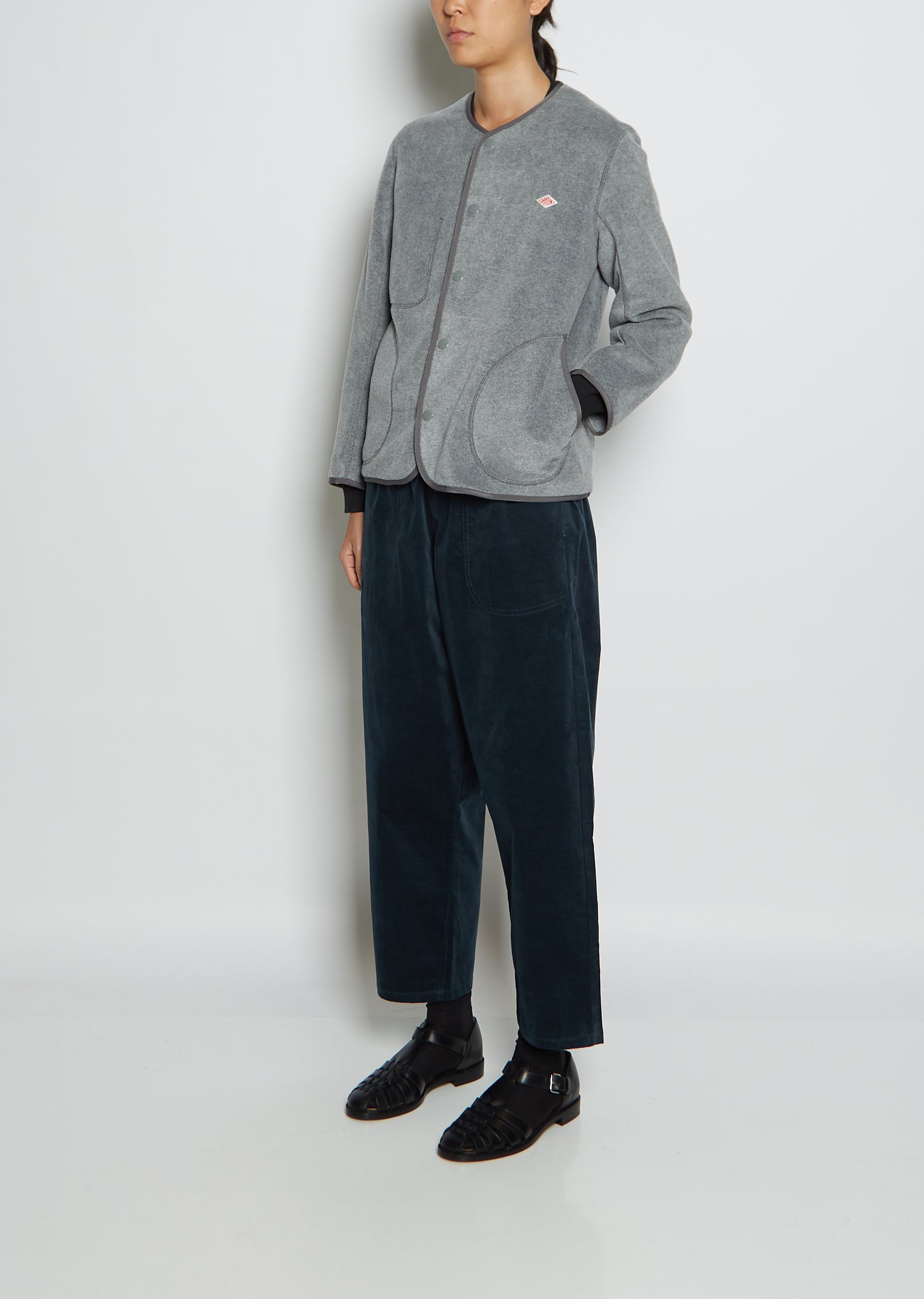 Fleece Collarless Jacket — Grey – La Garçonne