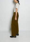 Pleat Front Cotton Corduroy Trousers — Military Green