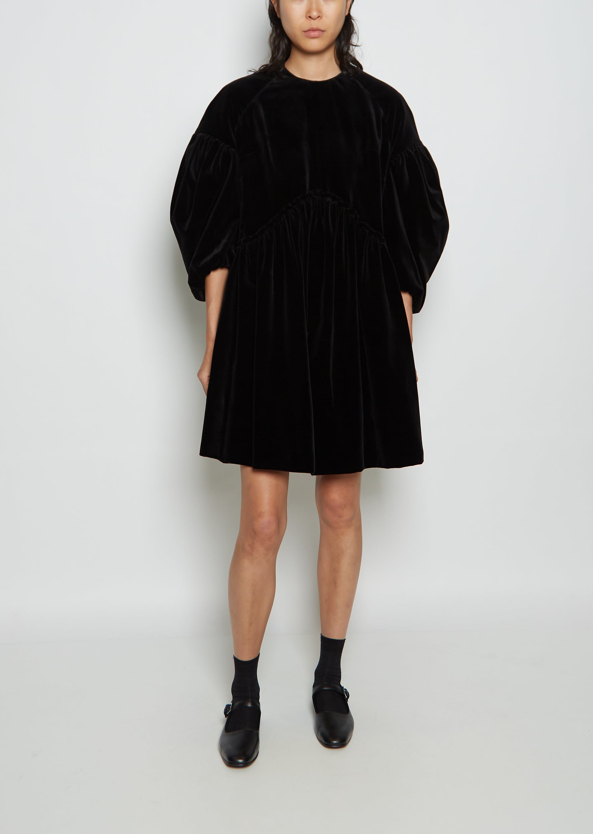 Short Signature Velvet Smock Dress La Garonne Short Signature Velvet Smock Dress La Garonne