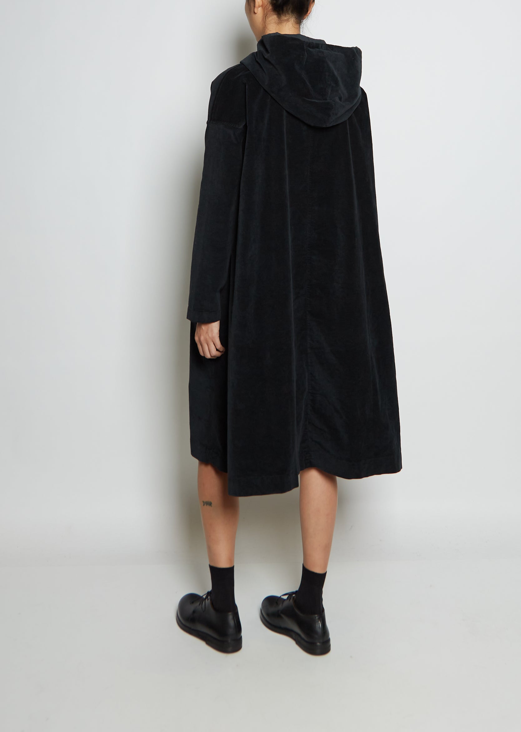 Stretch Cotton Velvet Hooded Dress La Garonne Stretch Cotton Velvet Hooded Dress La Garonne