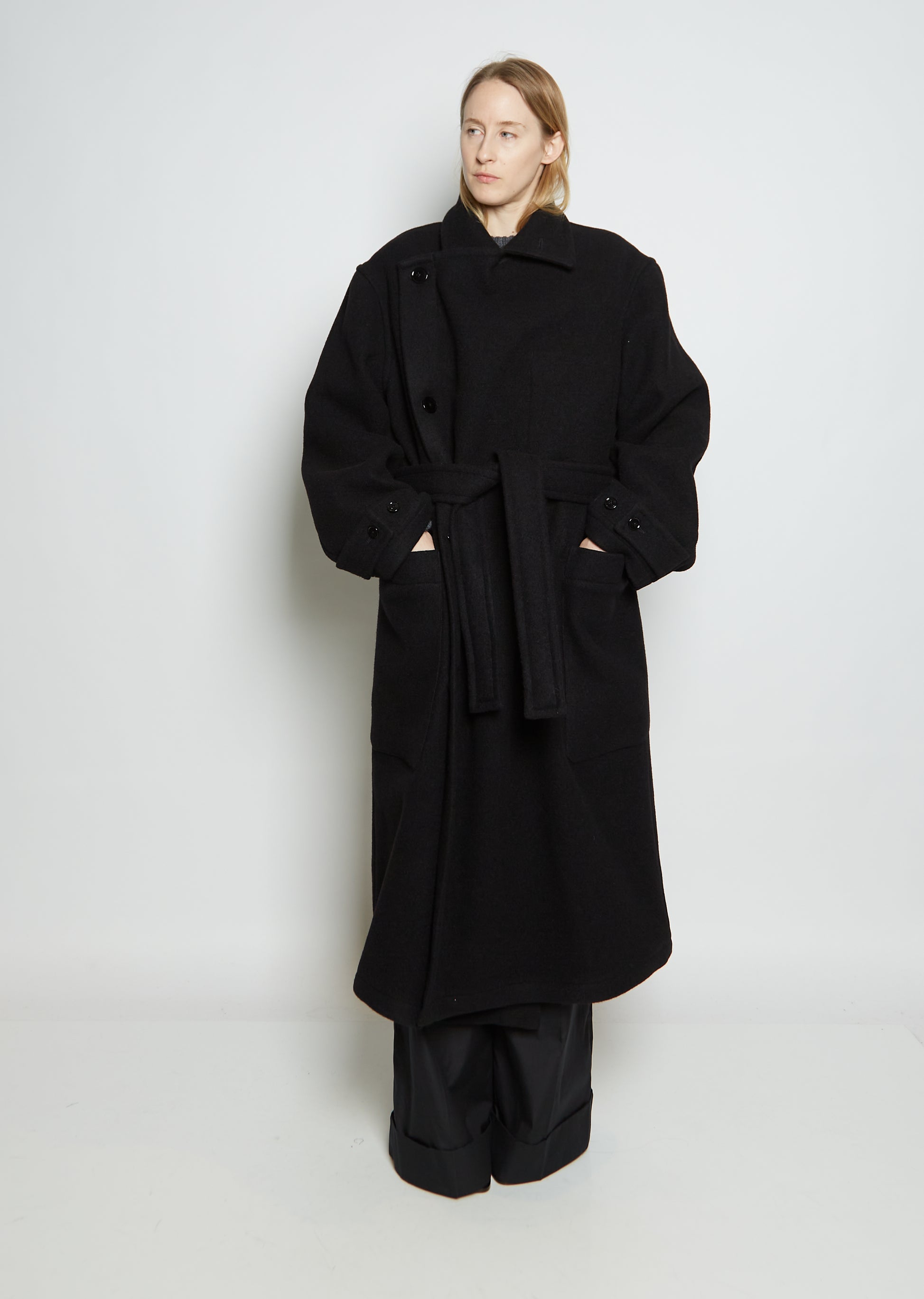 Unisex Wool Wrap Coat — Black – La Garçonne