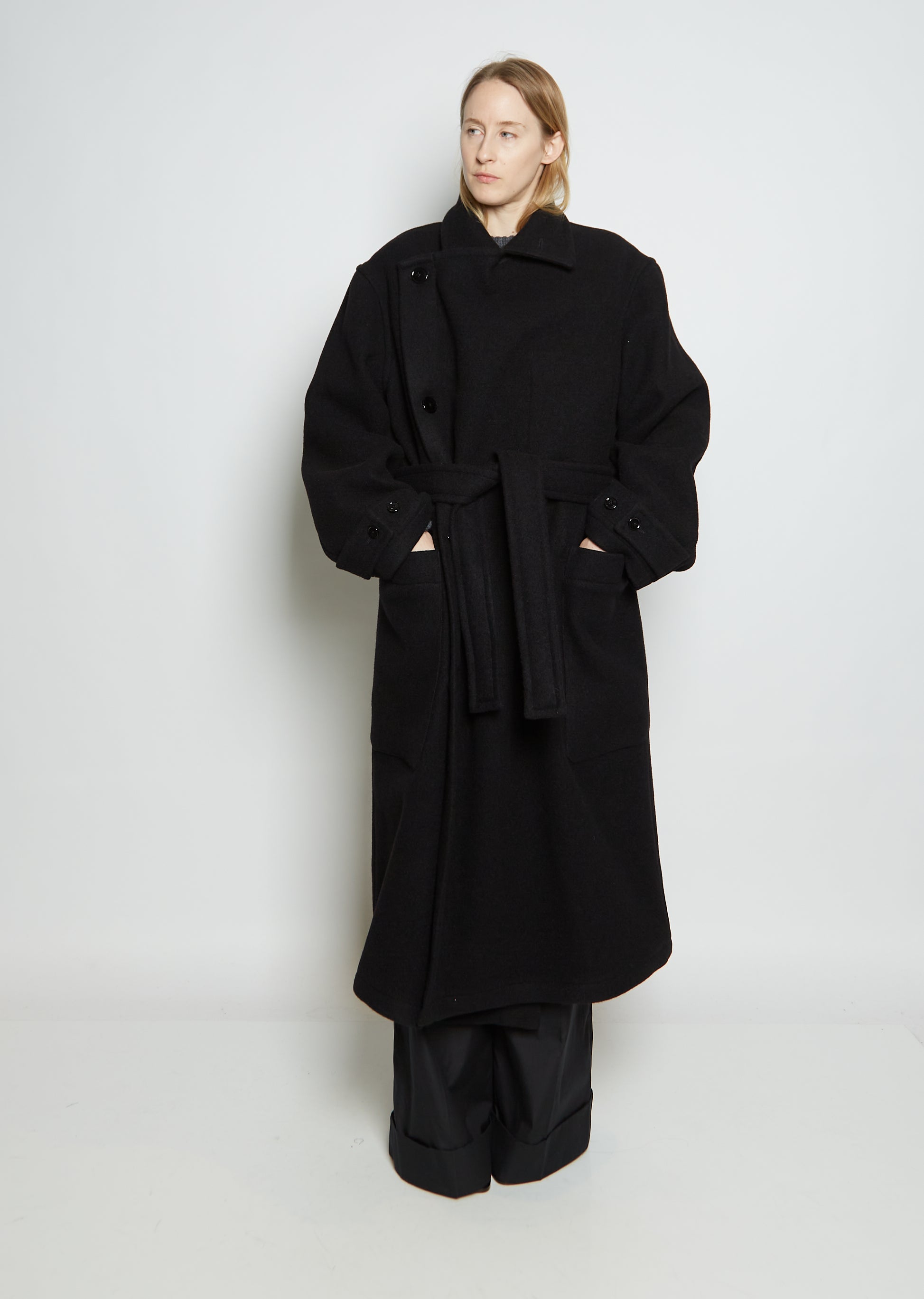 Unisex Wool Wrap Coat Black La Garconne