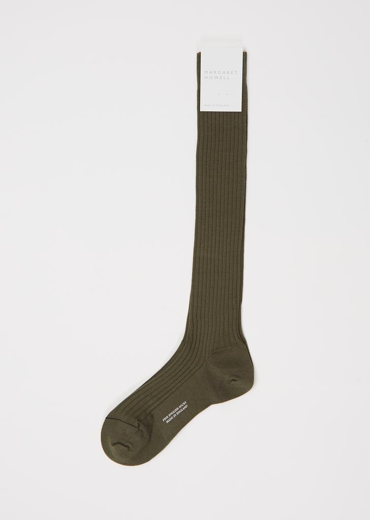 Long Ribbed Sock — Dark Sage