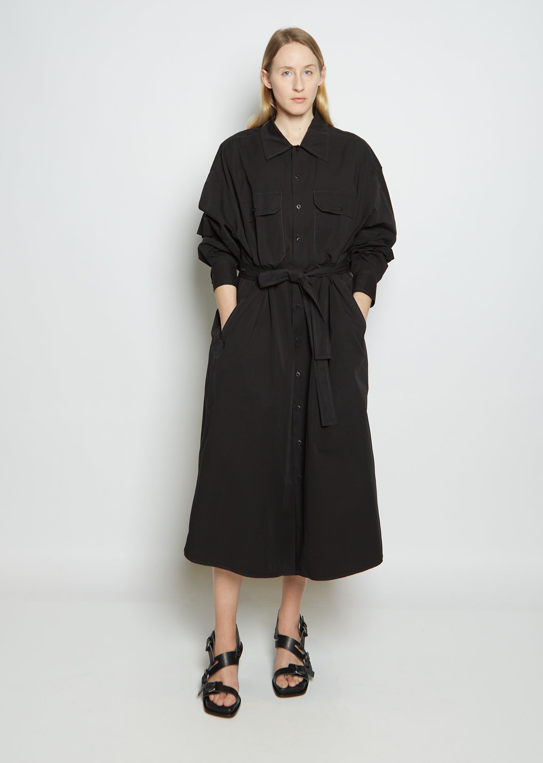 Two Pocket Cotton Gabardine Shirt Dress La Garonne Two Pocket Cotton Gabardine Shirt Dress La Garonne