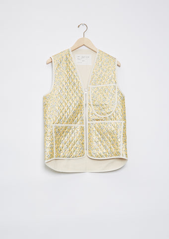 Zip Vest — Yellow Flower Print