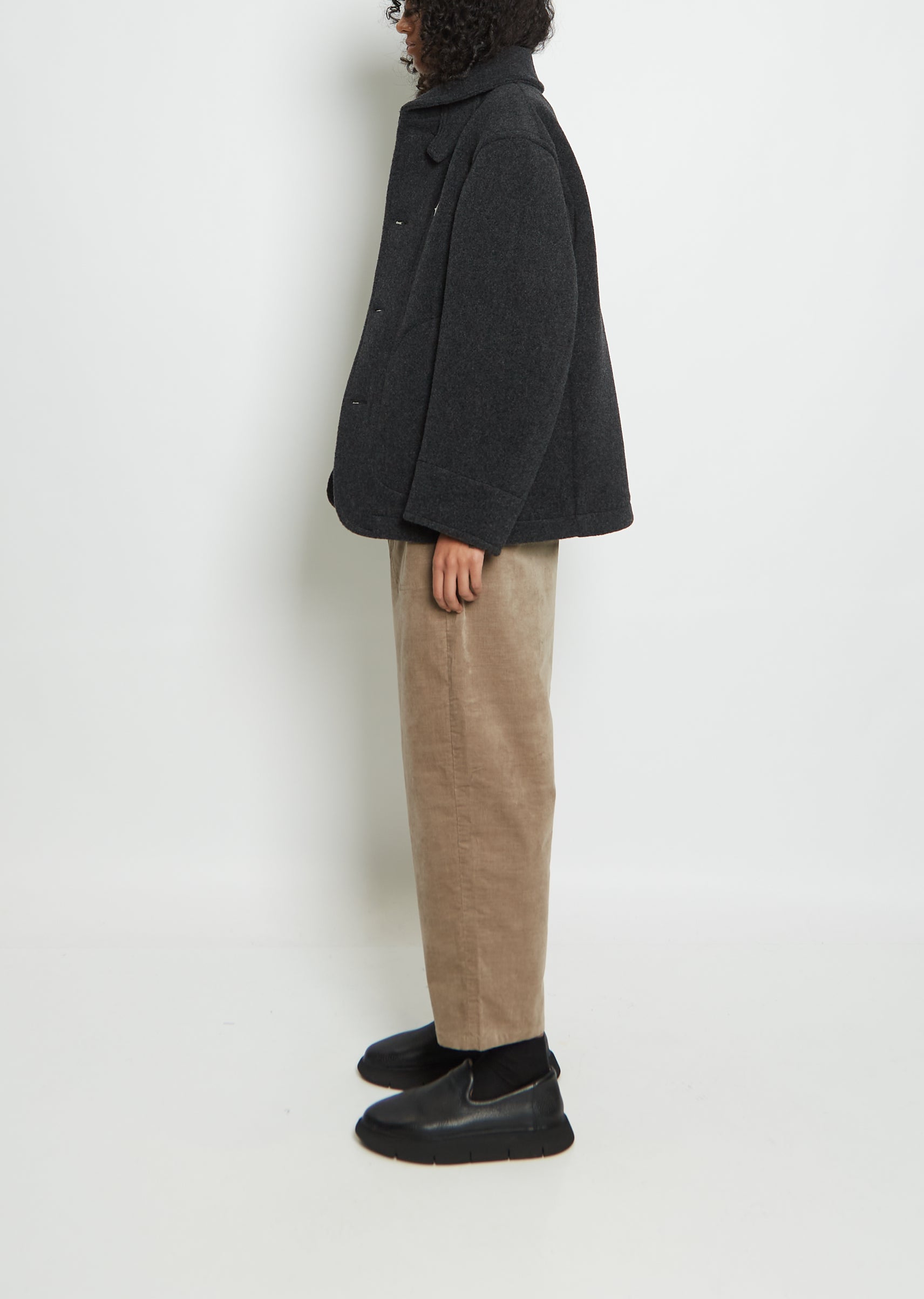 Wool Blend Round Collar Jacket — Charcoal – La Garçonne