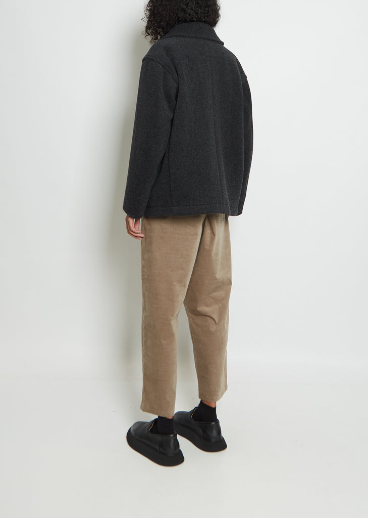 Wool Blend Round Collar Jacket — Charcoal