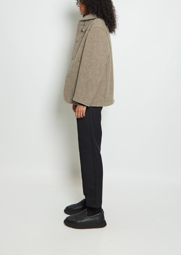 Wool Blend Round Collar Jacket — Beige