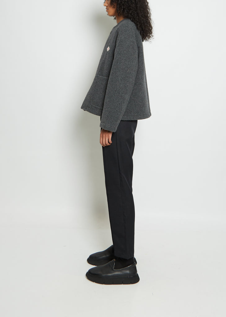 Wool Blend Collarless Jacket — Grey