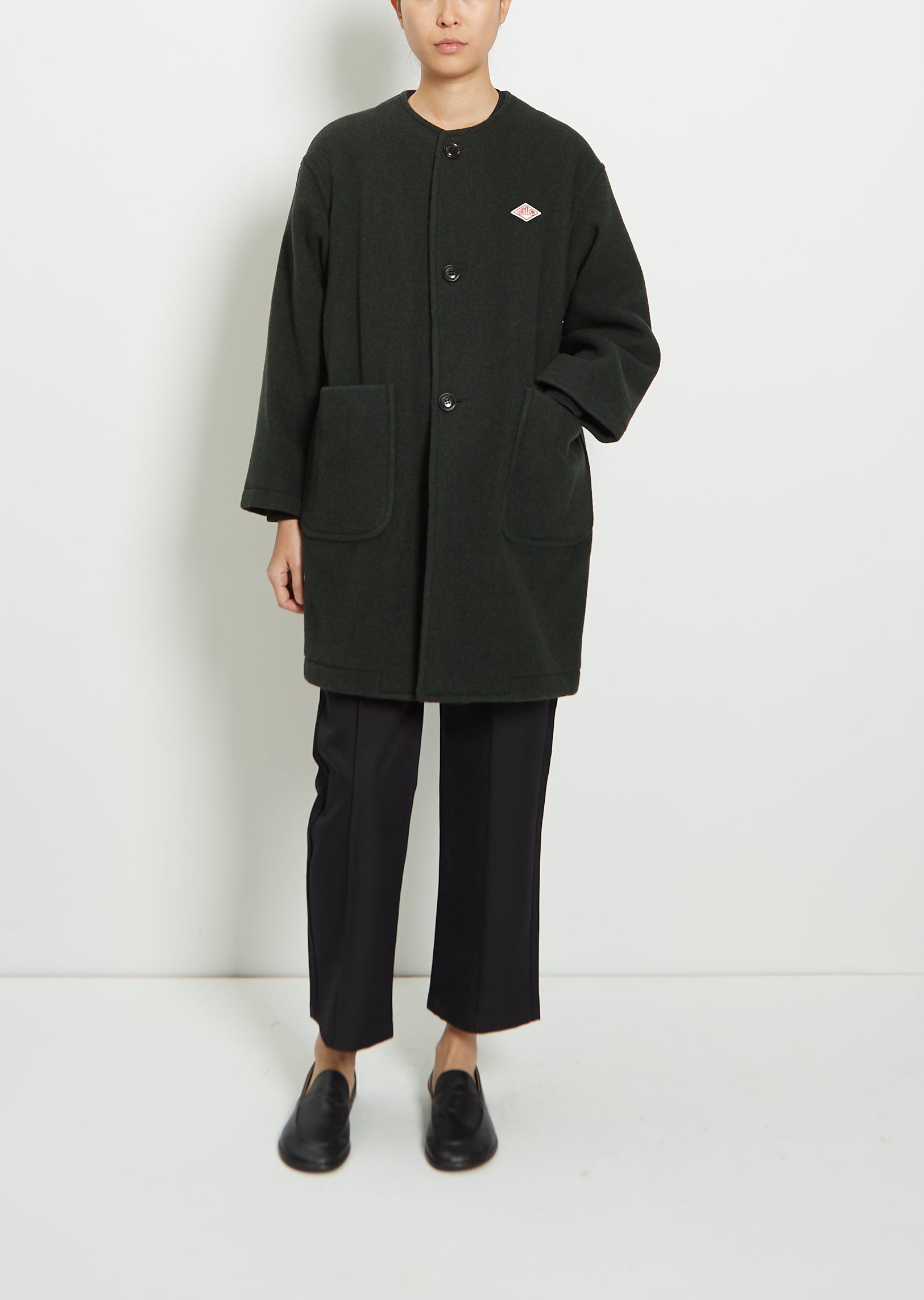 Wool Blend Collarless Crew Neck Coat – La Garçonne