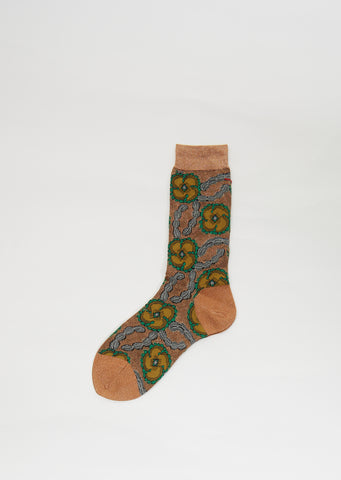 Northern Flower Socks — Light Brown