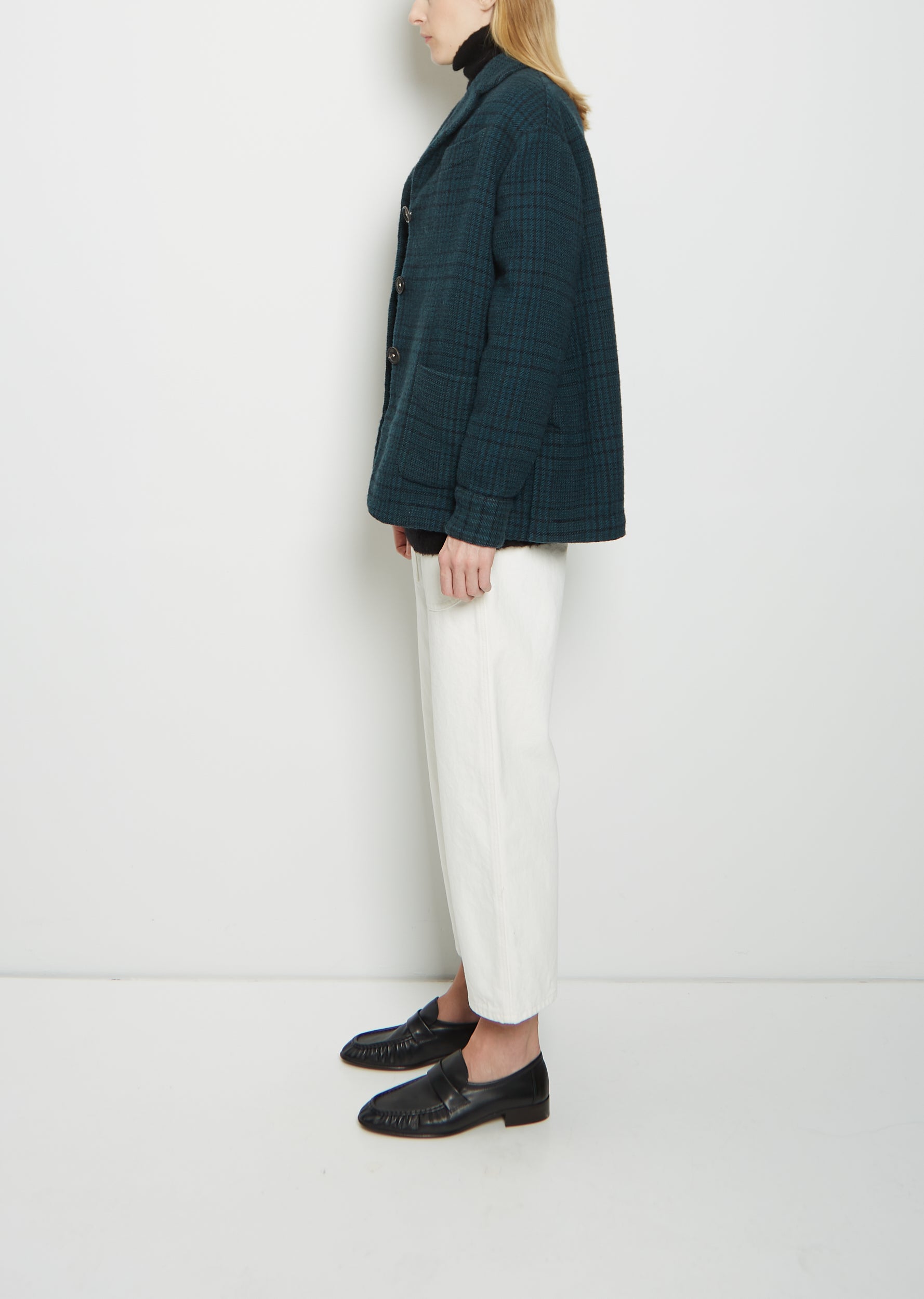 Wool Check Milly Jacket — Teal – La Garçonne